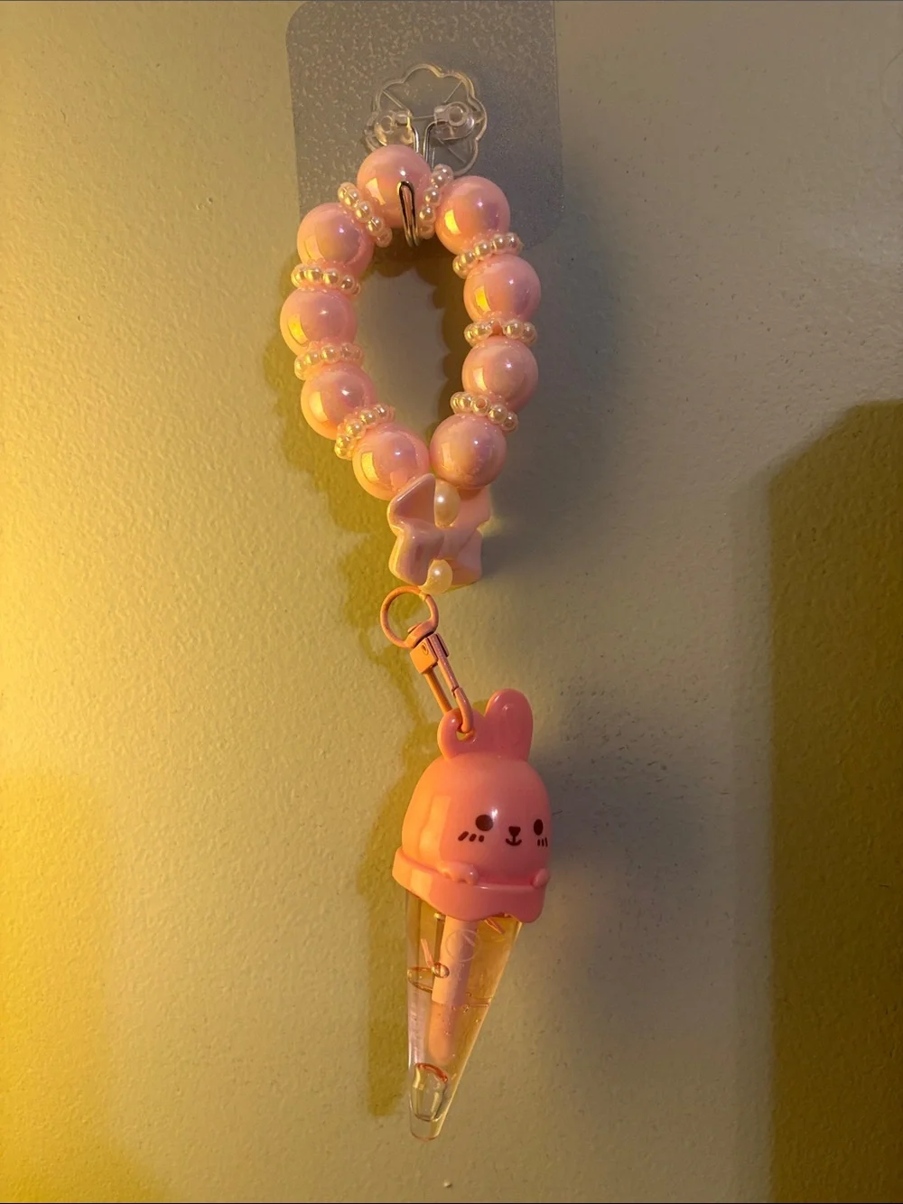 Cutest Pink Bunny Ear Lipgloss with Beaded Wrist Strap !